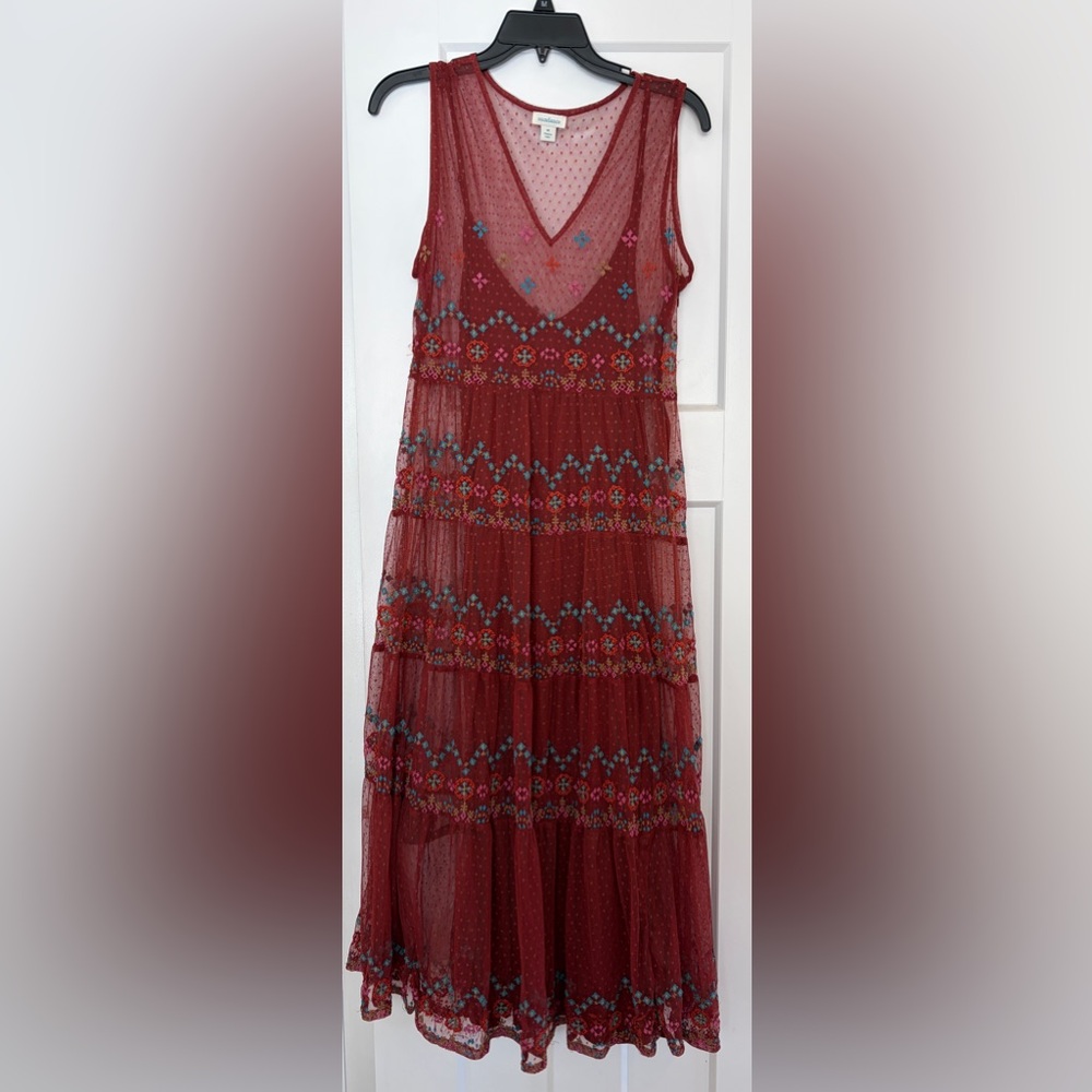 Sundance Burgundy Embroidered Maxi Dress
